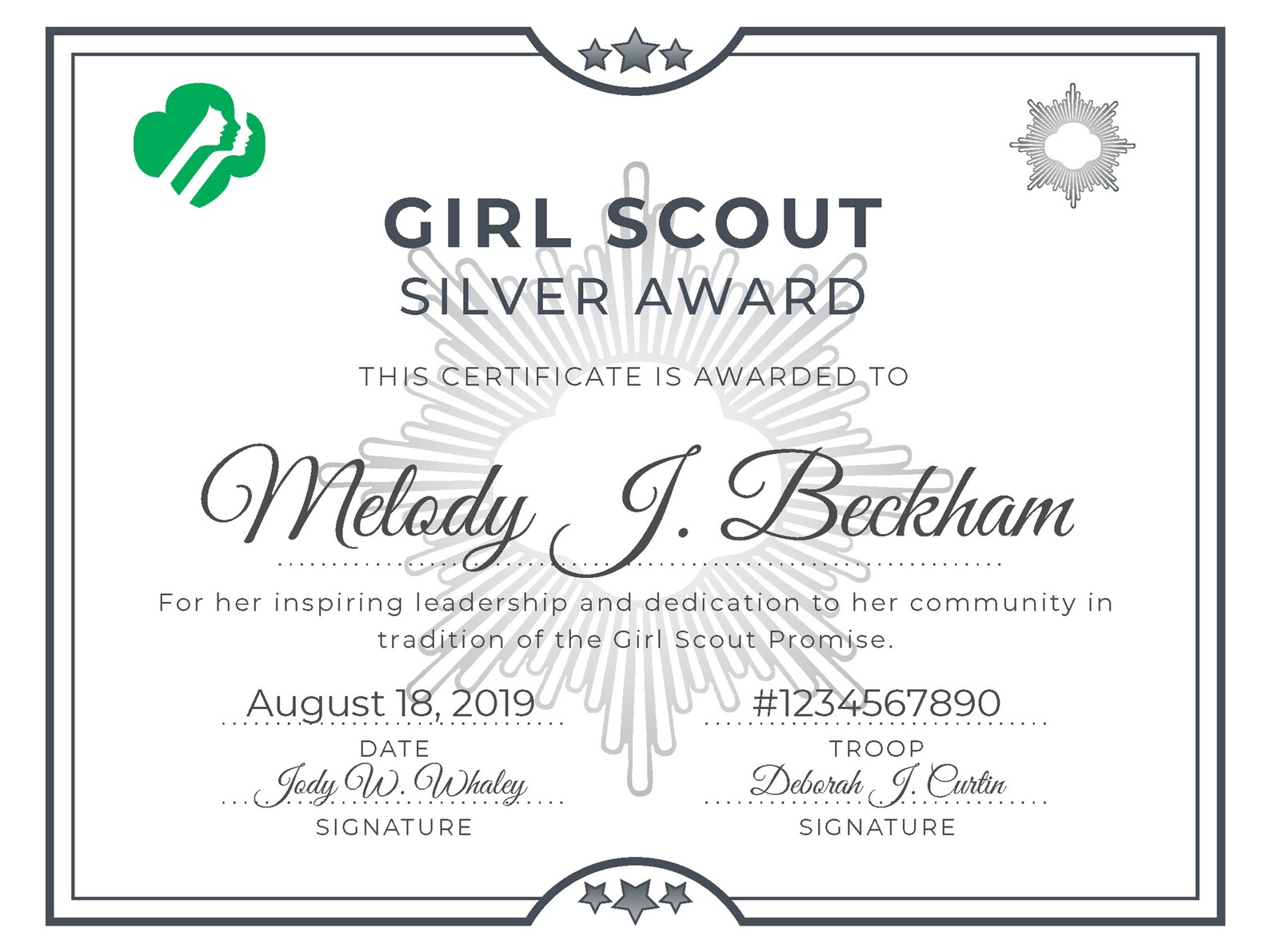 Girl Scout Silver Award Certificate Printable PDF Template | Etsy