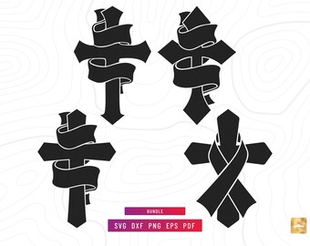 Cross with Ribbon Bundle SVG Clip Art