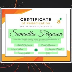 Girl Scout Ambassador Rededication Certificate | Printable PDF Template ...
