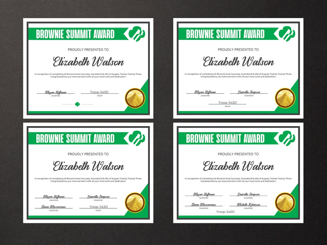 Girl Scout Brownie Summit Award Certificate PDF Template Etsy