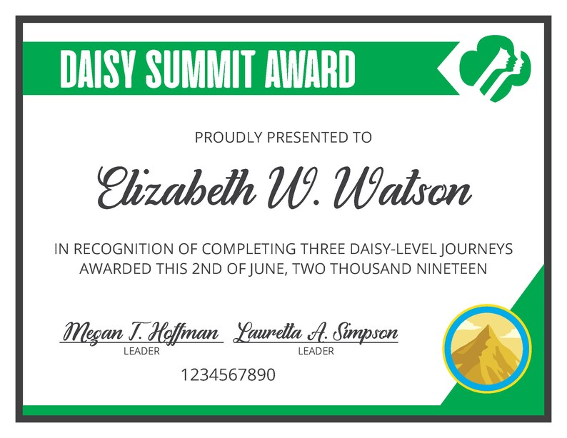 Girl Scout Daisy Summit Award Certificate PDF Template Etsy