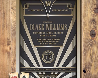 Gatsby Invitation, Art Deco Birthday, Roaring 20s Party, Engagement Announcement, Printable Modern Invite