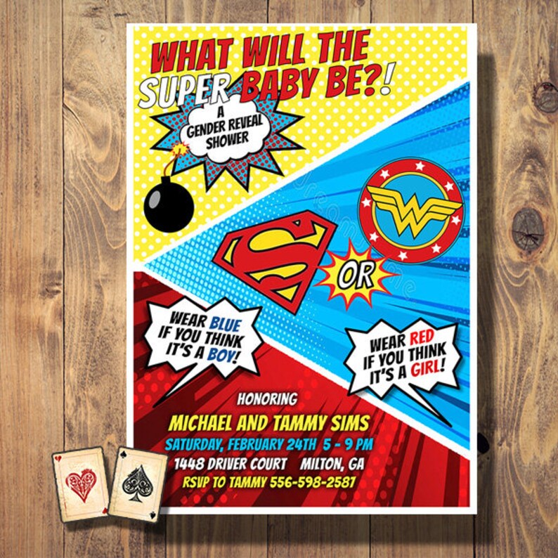 Baby Shower Gender Reveal Superhero Party Invitation Image 0