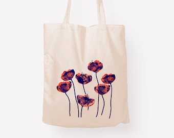 Screen-printed tote bag, Poppies