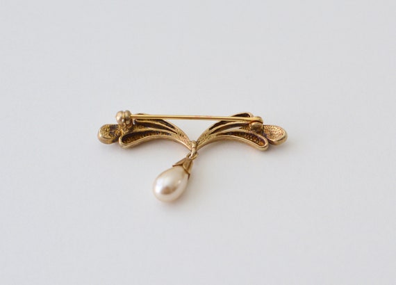 Vintage SILVER Gold plated with Faux Pearl and Cr… - image 5