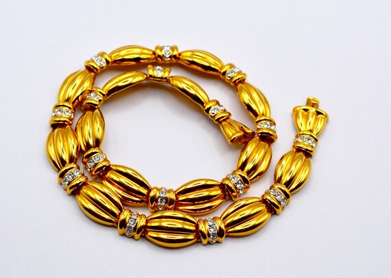 Vintage Faux Jewel Gold Plated Choker Necklace wi… - image 1
