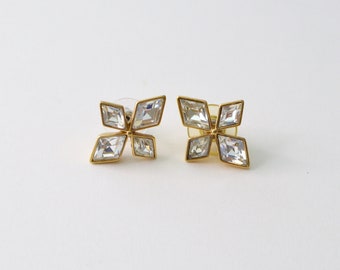 A&S Attwood and Sawyer 22 ct Gold Plated  with Swarovski sparkly crystals  Earrings. Gorgeous. Rare .