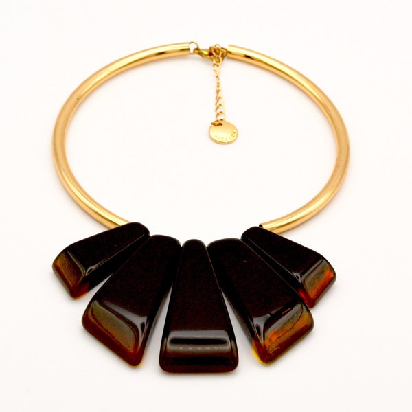 MARC CAIN vintage Gold metal and Topaz Hone Resin Choker Necklace . Unusual.Gorgeous.Rare.