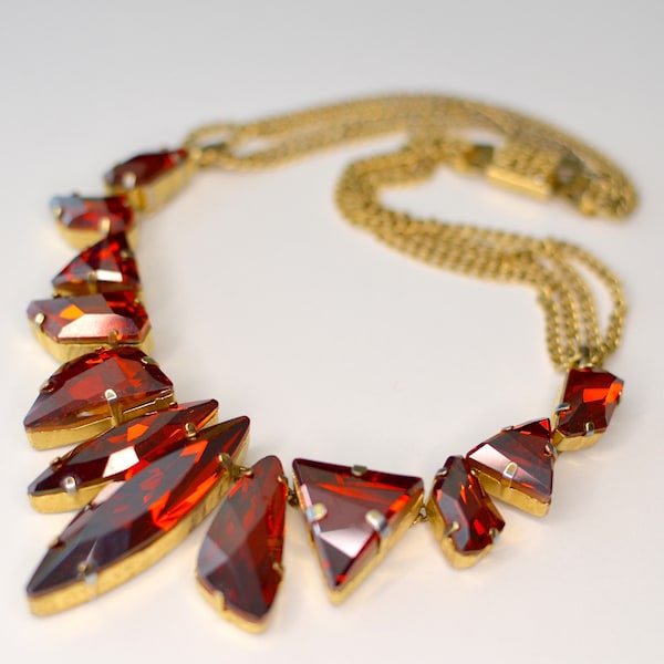 Rodrigo Otazu Gold Metal and Large Swarovski Topaz Crystals Choker Necklace  . Hand made in France. Gorgeous.Rare.