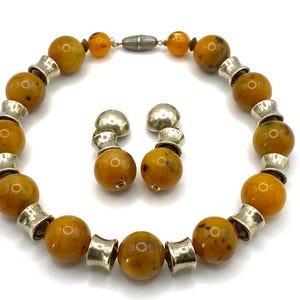 Angela Caputi style Vintage Honey Orange and antique bronze Necklace and Earrings . Collectible. Rare . Gorgeous. Fashionable.