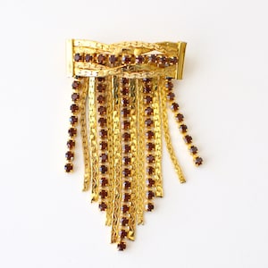 Vintage Gold tone  with Topaz Hone brown Glass Stones Waterfall drop Brooch . Rare and beautiful.