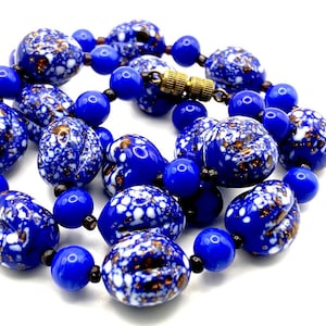 Venezianische Murano Millefiori Blau Gold Weiß Glasperlenkette .Selten, ungewöhnlich und schön.