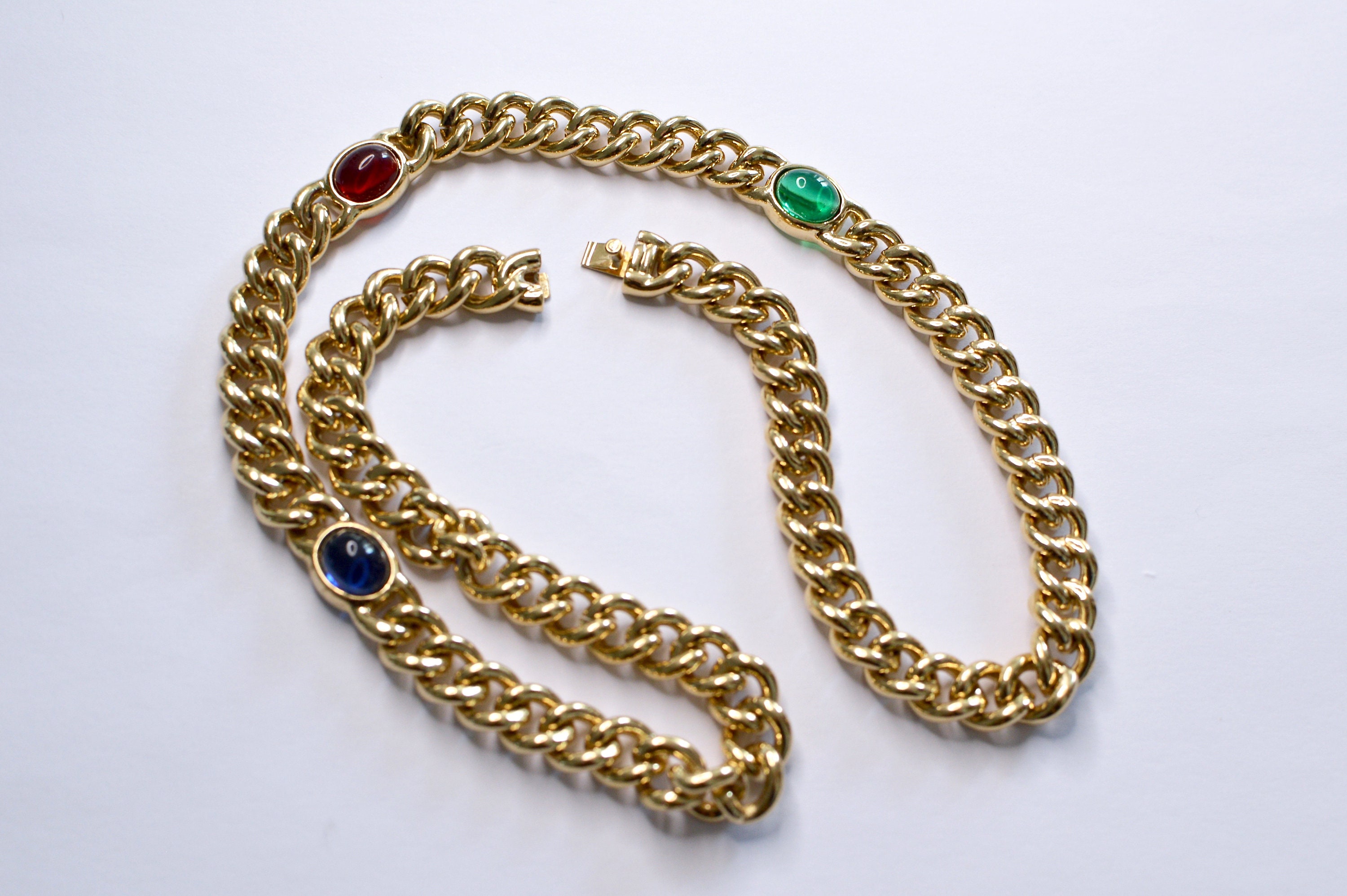 Vintage Faux Jewel Gold Metal Choker Necklace With Three Etsy