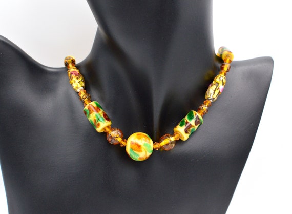 Murano 1930s  Yellow Glass with Foil Beads Neckla… - image 4