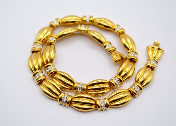 Vintage Faux Jewel Gold Plated Choker Necklace wi… - image 5