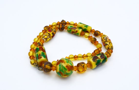 Murano 1930s  Yellow Glass with Foil Beads Neckla… - image 2