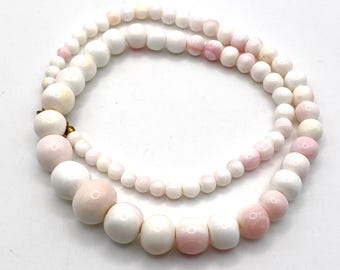 Angel Skin Coral Beaded Necklace: Hand Cut Graduated Beads, Vintage Collectible