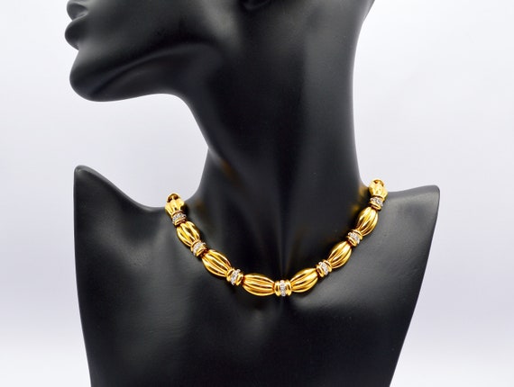 Vintage Faux Jewel Gold Plated Choker Necklace wi… - image 3