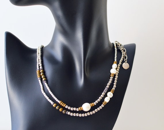 MIGLIO  vintage Fresh water Pearl burnished Silve… - image 1