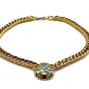 Orena Paris  Gold Chunky Choker with Round Shaped Pendant .Vintage .Signed .Gorgeous . Designer. Stylish. Rare . Collectible.