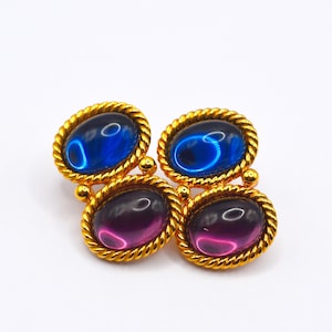 Napier Vintage Gold Metal Earrings with two cabochons Gripoix Byzantine style . Gorgeous.