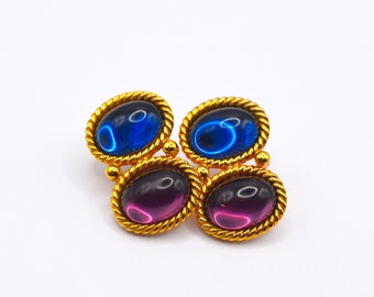 Napier Vintage Gold Metal Earrings with two cabochons Gripoix Byzantine style . Gorgeous.