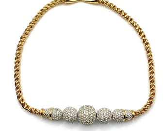 Vintage Swarovski Crystal Choker Necklace, Gold Plated Metal, Rare