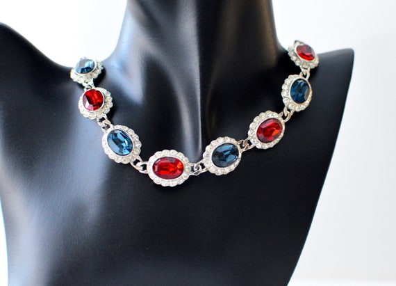 Vintage Faceted Blue Red and Clear Swarovski Glas… - image 2