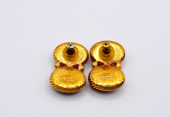 Napier Vintage Gold Metal Earrings with two caboc… - image 2