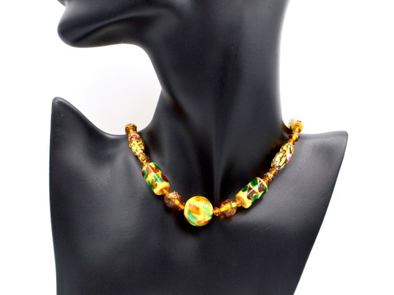 Murano 1930s  Yellow Glass with Foil Beads Neckla… - image 8