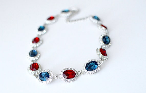 Vintage Faceted Blue Red and Clear Swarovski Glas… - image 5