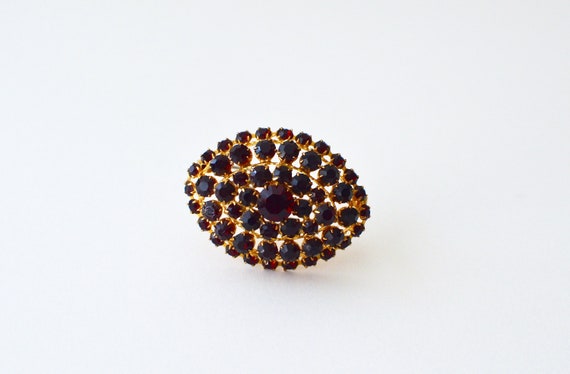 Vintage 1930s Czech Oval Brooch with Ruby Red Gla… - image 1