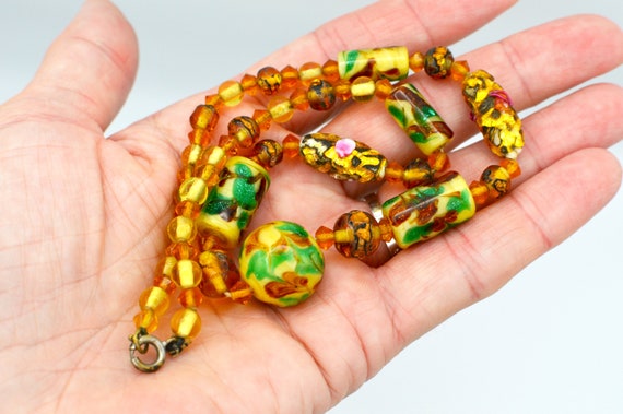 Murano 1930s  Yellow Glass with Foil Beads Neckla… - image 6