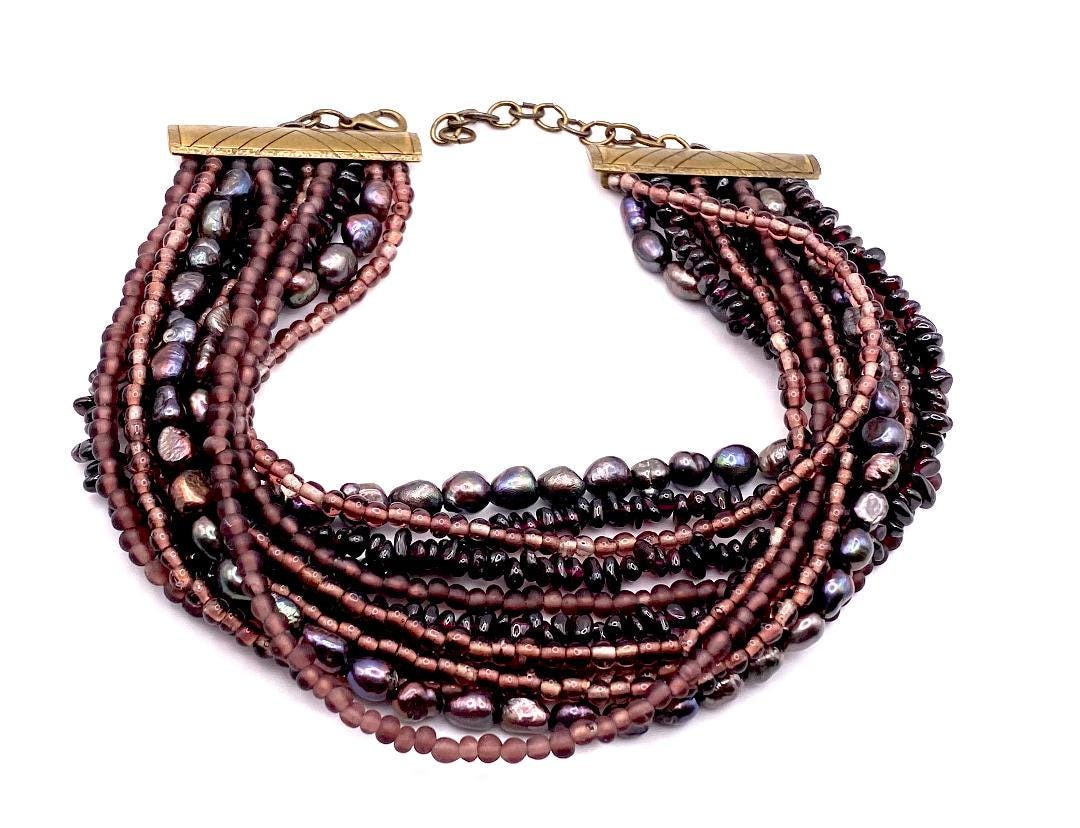 Vintage KENZO Multi-strand Choker | Pearl, Garnet & Glass Beads - Etsy