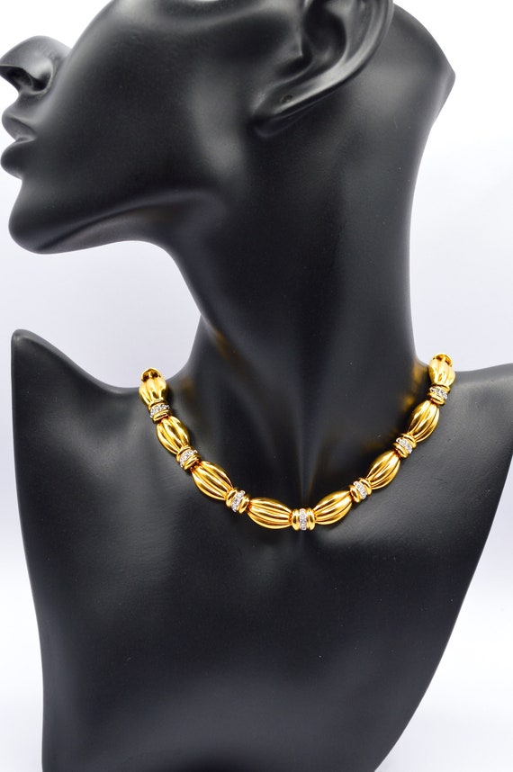 Vintage Faux Jewel Gold Plated Choker Necklace wi… - image 2
