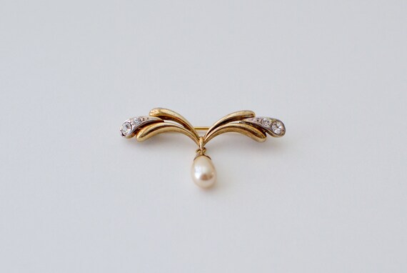 Vintage SILVER Gold plated with Faux Pearl and Cr… - image 3