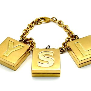 Vintage Yves Saint Laurent (YSL) Makeup Charm Bracelet – Gold Tone Cosmetic Compacts – Rare Collectible Beauty Accessory