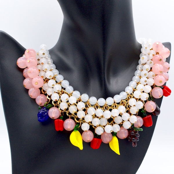 Vintage Colourful Bib Plastic and Glass Choker Necklace . Unusual.Gorgeous.Rare.