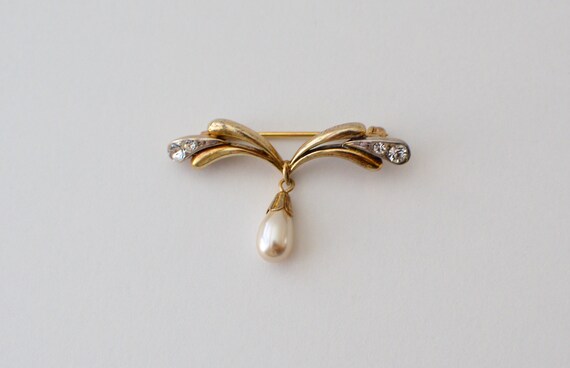 Vintage SILVER Gold plated with Faux Pearl and Cr… - image 2