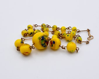 Murano 1930s  Yellow Glass with Foil Beads Necklace . Rare and beautiful.