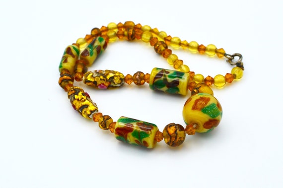 Murano 1930s  Yellow Glass with Foil Beads Neckla… - image 1