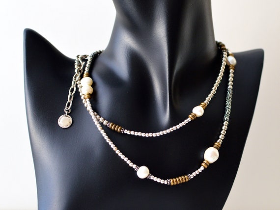 MIGLIO  vintage Fresh water Pearl burnished Silve… - image 4
