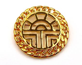Vintage Louis Feraud Bijoux Gold Plated Logo Brooch