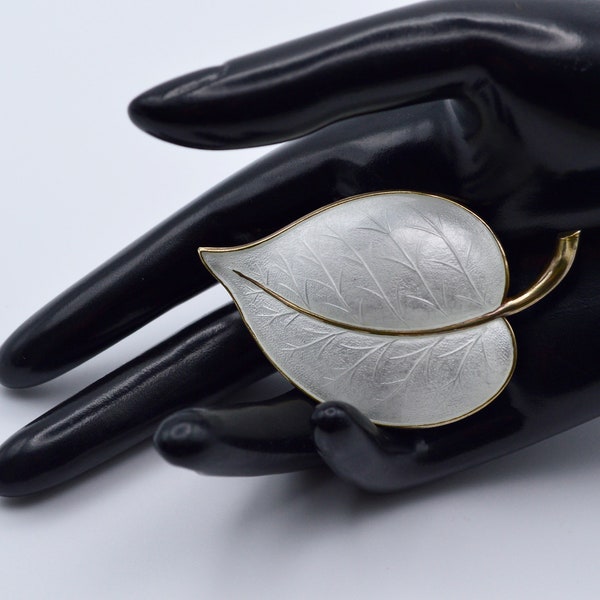 Aksel Holmsen Norway Sterling Silver large Leaf enamel Brooch.Collectible .Rare.Gorgeous .