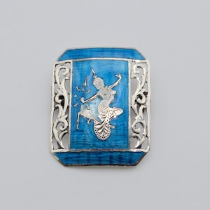Vintage Thailand Siam 925 Silver Enamel Mekkala goddess Brooch.Collectible .Rare.Gorgeous .