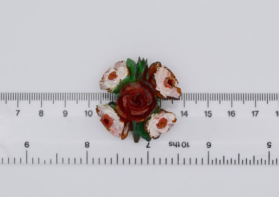 Broche Vintage Bouquet De Fleurs En Bakélite Rose - Bijou Rétro Floral En Bon état