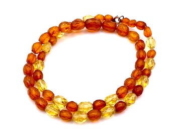 Collar vintage de cuentas color miel y ámbar • Detalles de cristal checo