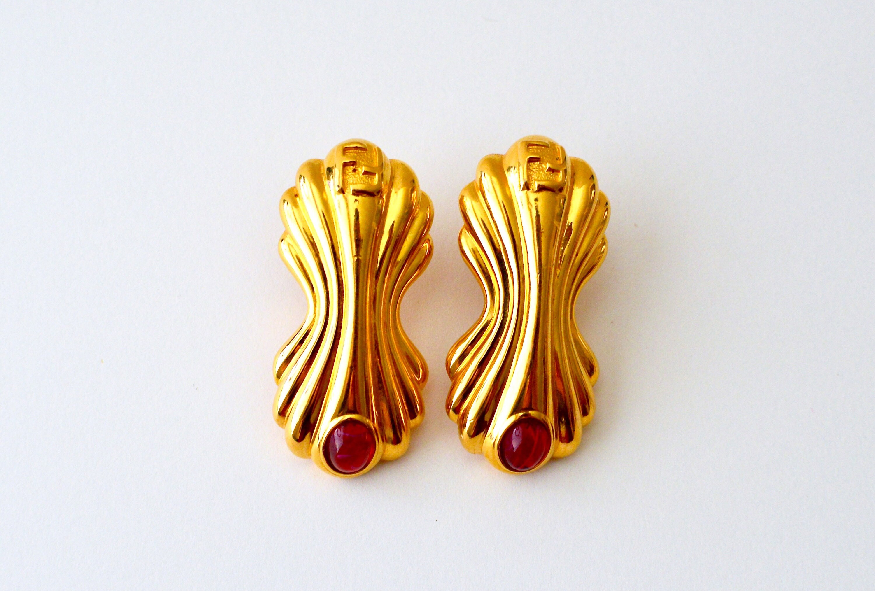 Fendi, Jewelry, Fendi Double F Logo Roma Italy 925 Enamel Gold Plated  Post Earringsrare