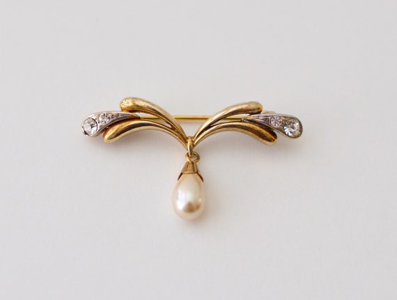 Vintage SILVER Gold plated with Faux Pearl and Cr… - image 1