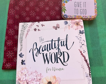 Christmas Gift Set Book, Fabric Bag, Prayer Box & Card - Christian Bible Verses for Women Gift Basket